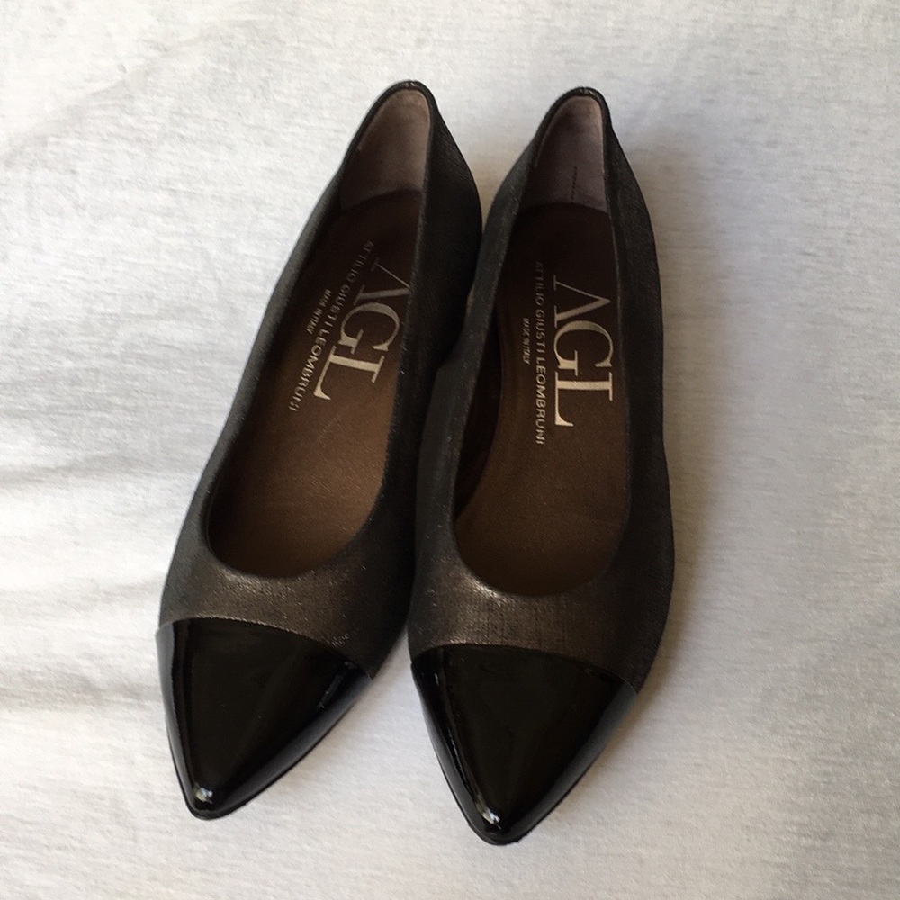 AGL black/brown block heel pointed toe pump size 37